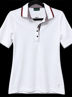 🦋 Golfino| NWT Women’s White Plaid Trim Golf Polo Shirt XS EU 34 USA 4